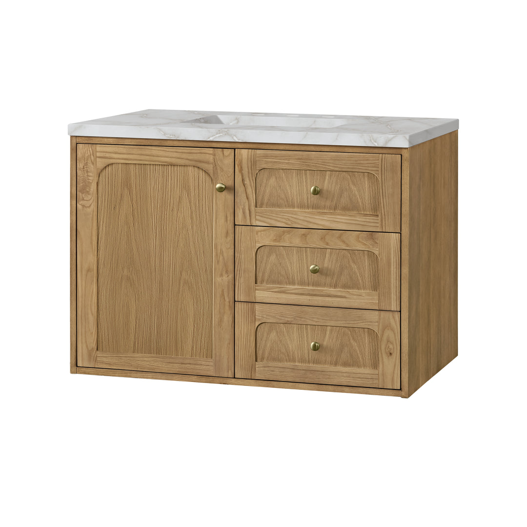 Laurent 36" Single Vanity, Light Natural Oak w/ 3 CM Victorian Silver Top