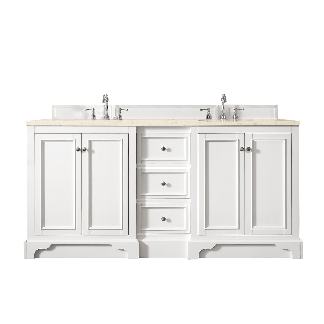 De Soto 72" Double Vanity, Bright White w/ 3 CM Eternal Marfil Silestone Top
