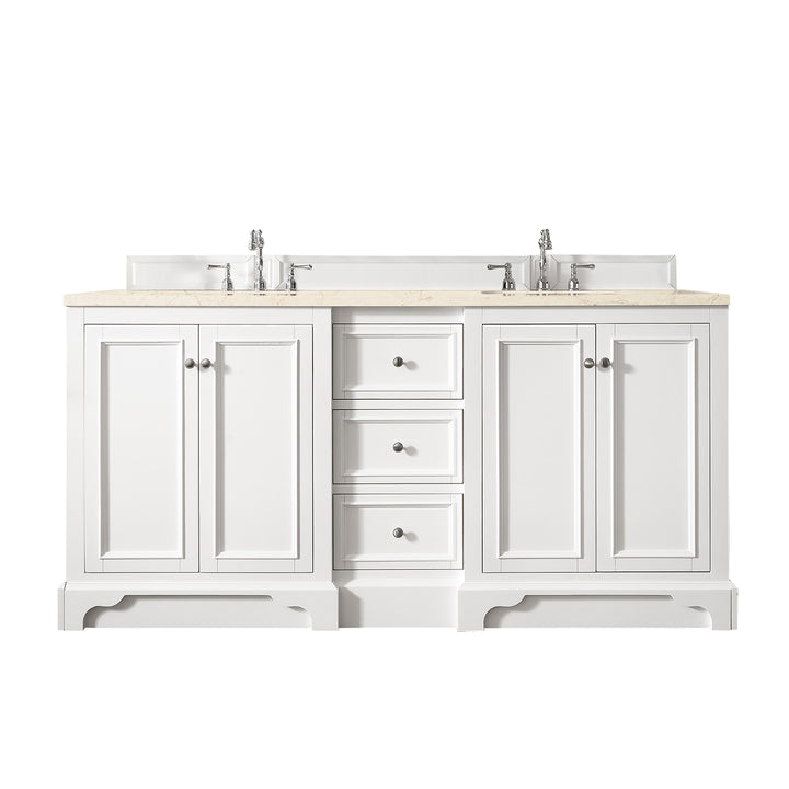 De Soto 72" Double Vanity, Bright White w/ 3 CM Eternal Marfil Silestone Top
