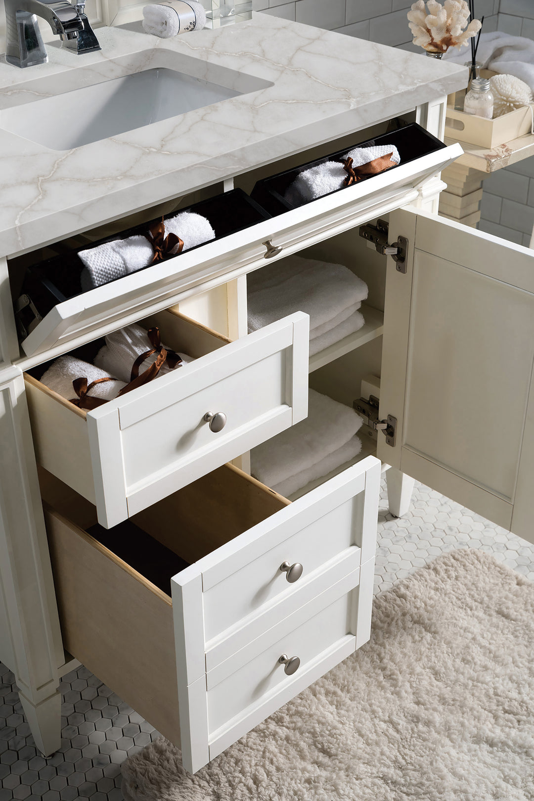 Brittany 36" Single Vanity, Bright White w/ 3 CM Victorian Silver Silestone Top