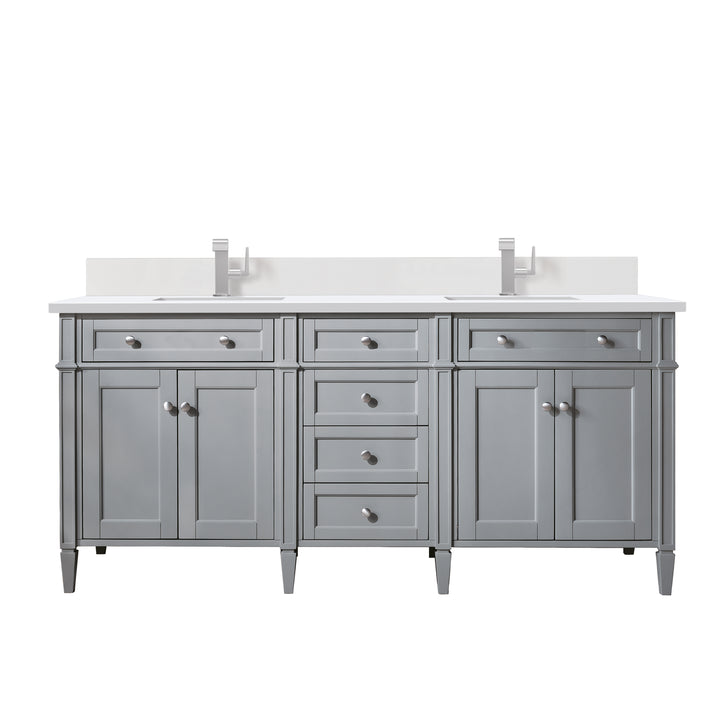 Brittany 72" Double Vanity, Urban Gray w/ Single Hole 3 CM White Zeus Silestone Top & Backsplash