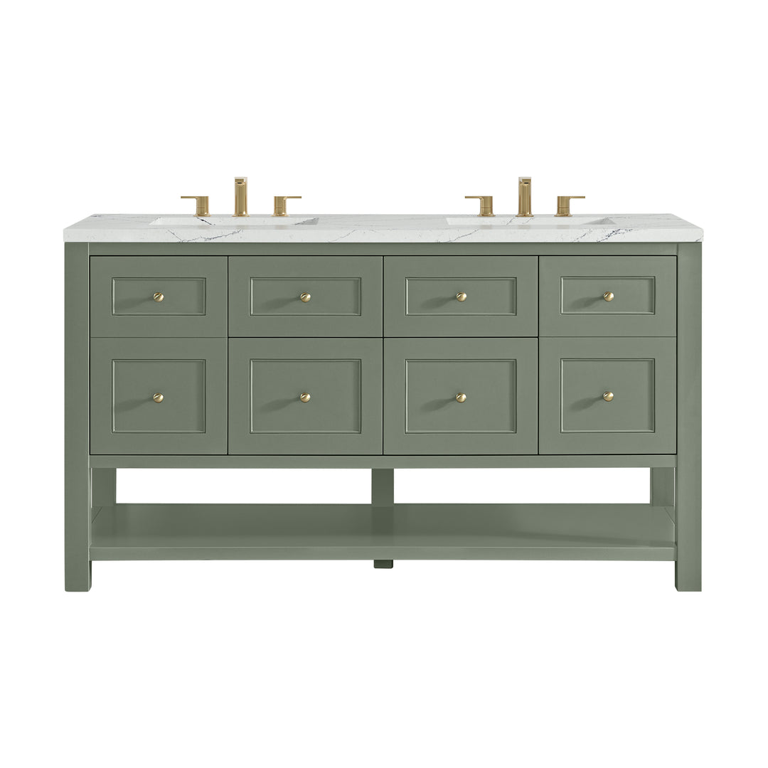 Breckenridge 60" Double Vanity, Smokey Celadon, w/ 3 CM Ethereal Noctis Quartz Top