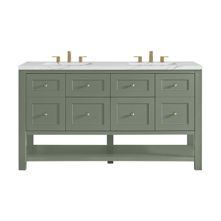 Breckenridge 60" Double Vanity, Smokey Celadon, w/ 3 CM Ethereal Noctis Quartz Top