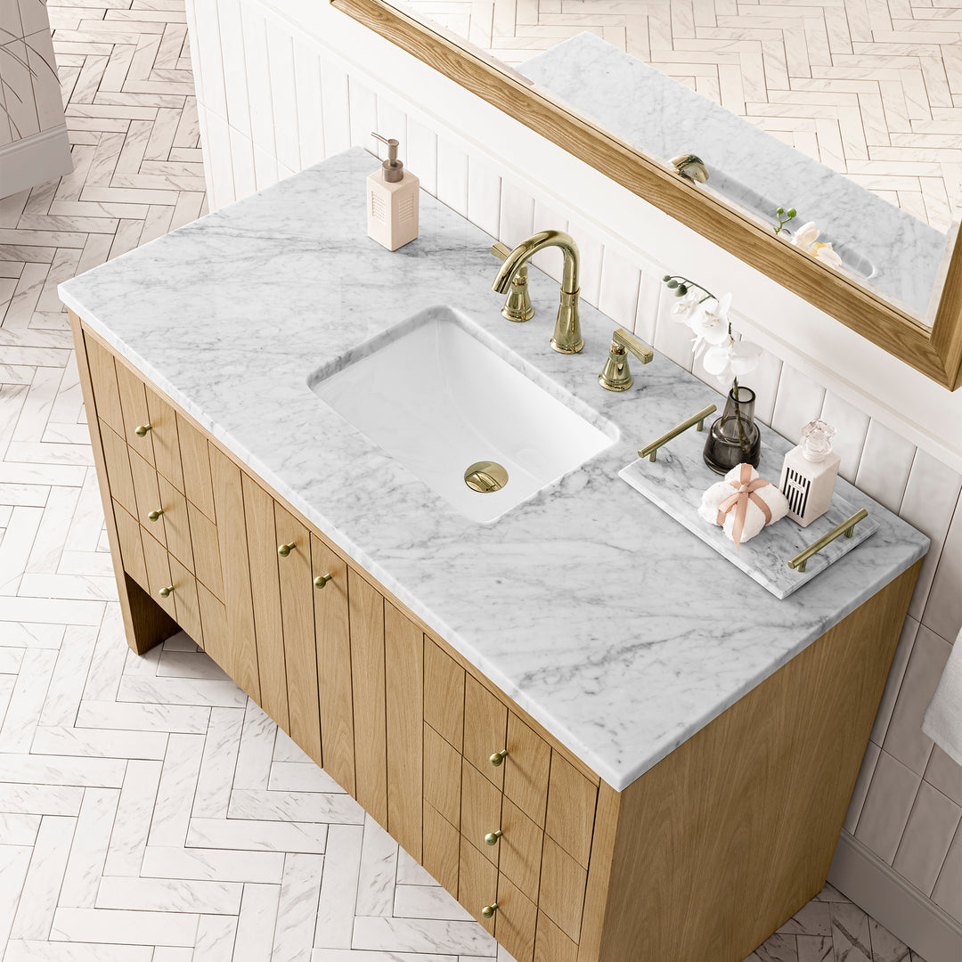 Hudson 48" Single Vanity, Light Natural Oak w/ 3 CM Carrara Marble Top