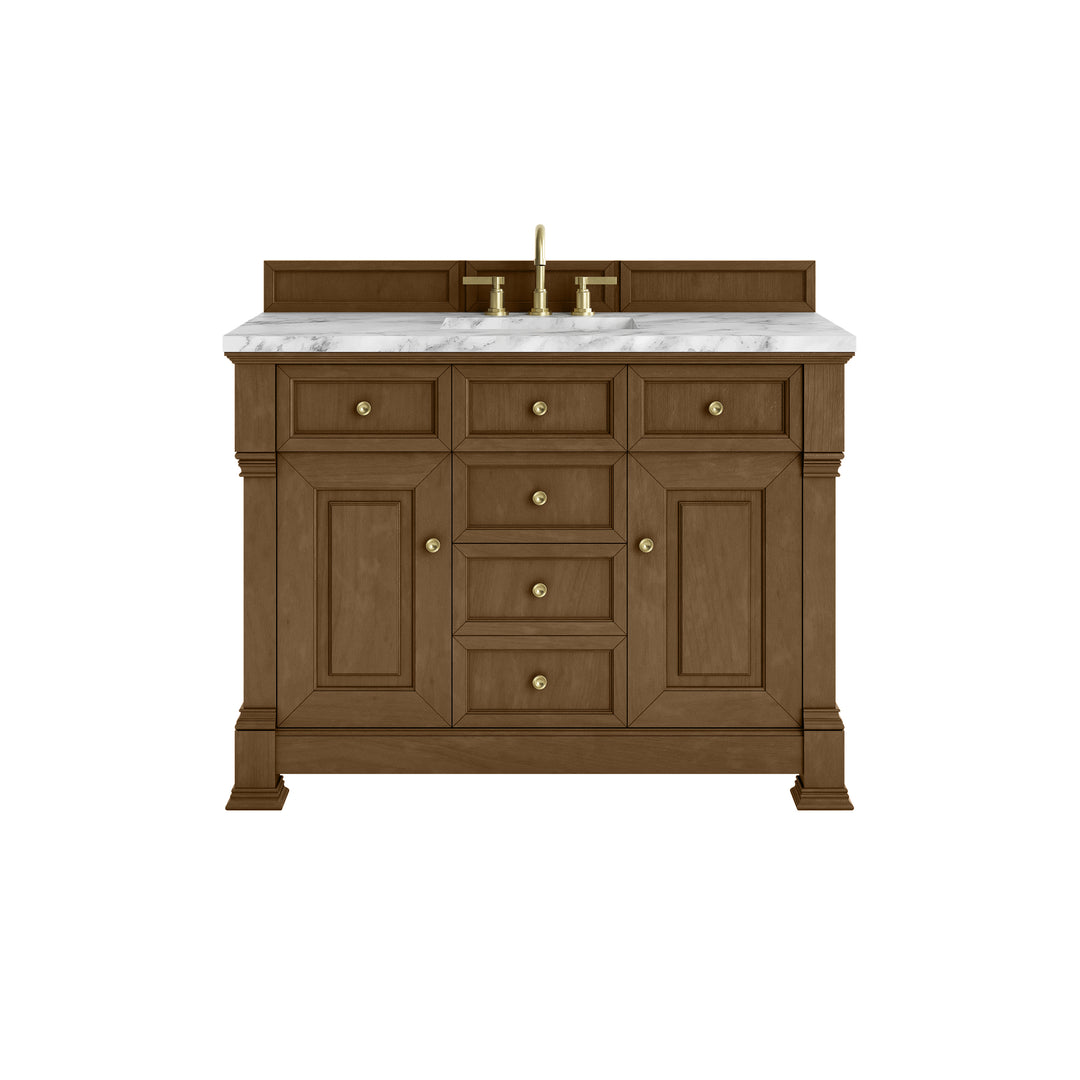 Brookfield 48" Single Vanity, Honey Oak w/3 CM Carrara White Marble Top