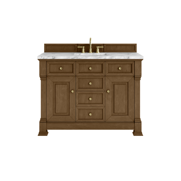 Brookfield 48" Single Vanity, Honey Oak w/3 CM Carrara White Marble Top