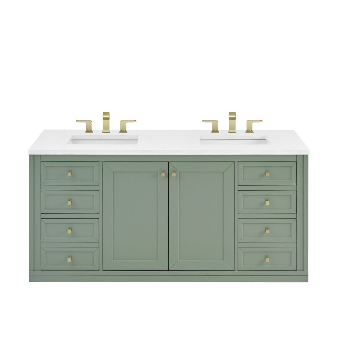 Chicago 60" Double Vanity, Smokey Celadon, w/ 3 CM White Zeus Silestone® Top
