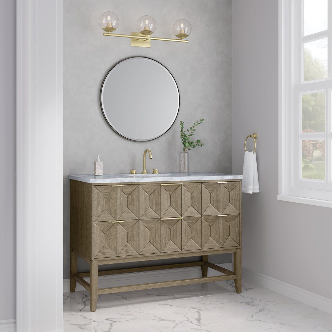 Emmeline 48" Single Vanity, Pebble Oak w/ 3 CM Carrara White Marble Top