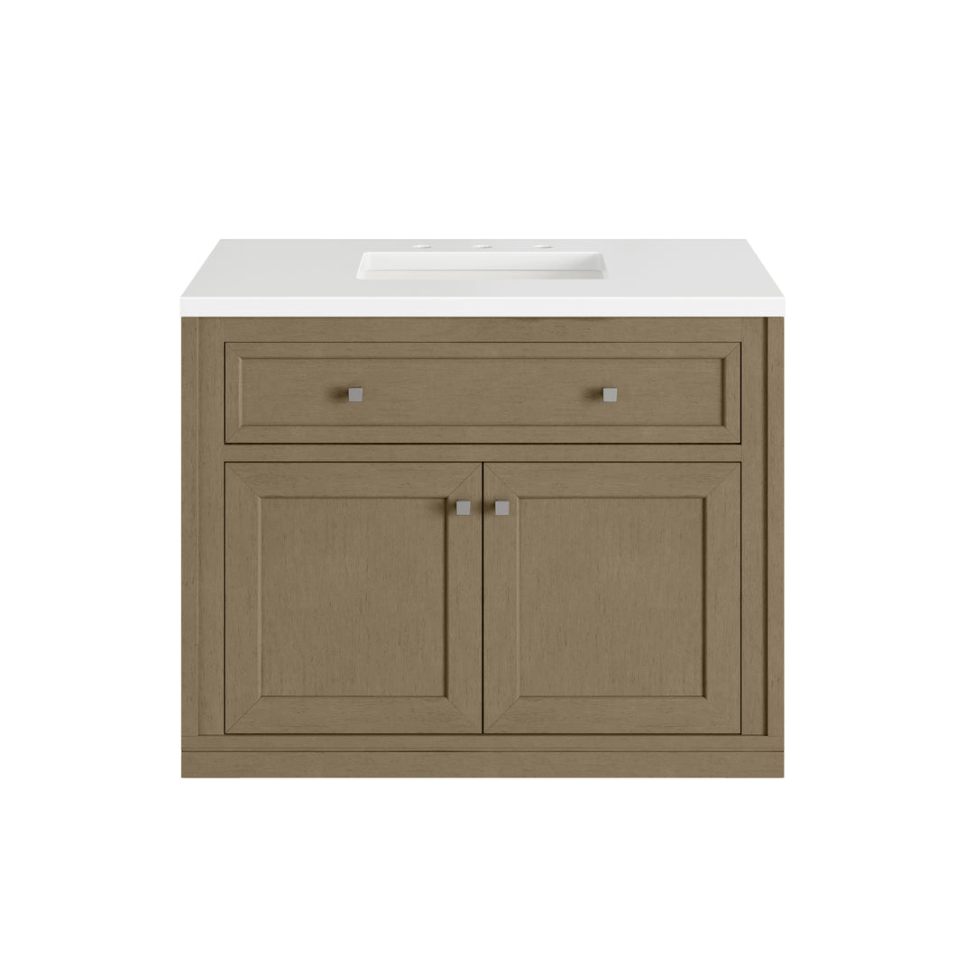 Chicago 36" Single Vanity, Walnut Whisper, w/ 3 CM White Zeus Silestone® Top