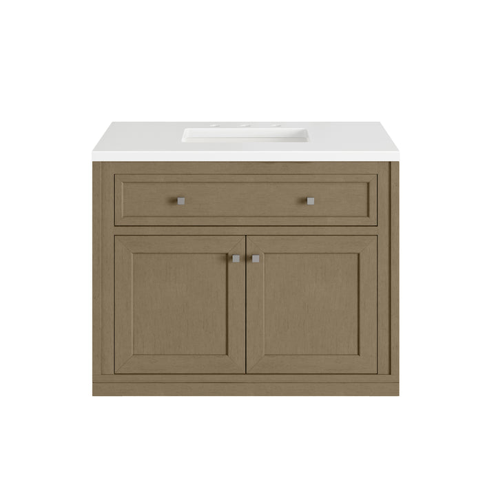 Chicago 36" Single Vanity, Walnut Whisper, w/ 3 CM White Zeus Silestone® Top