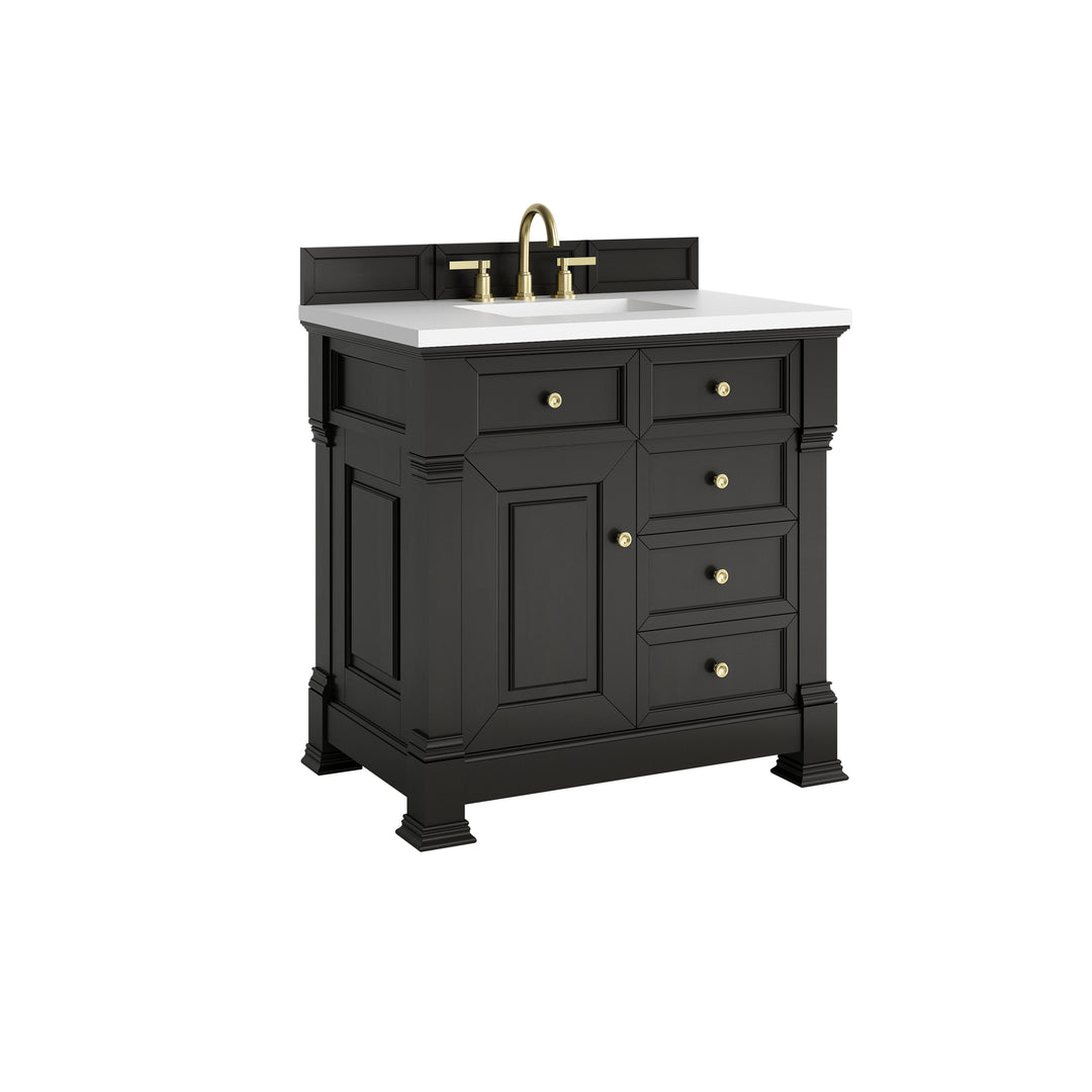 Brookfield 36" Single Vanity, Black Onyx,  w/ 3 CM White Zeus Silestone® Top
