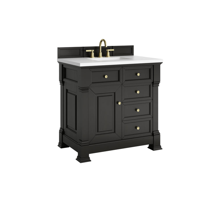 Brookfield 36" Single Vanity, Black Onyx,  w/ 3 CM White Zeus Silestone® Top
