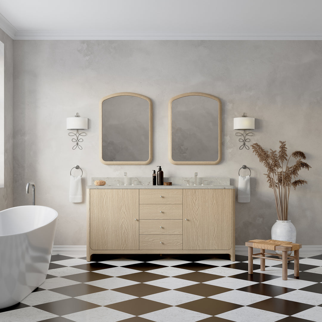 Gracyn 72" Double Vanity, Coastal Driftwood, w/ 3 CM Victorian Silver Quartz Widespread Top