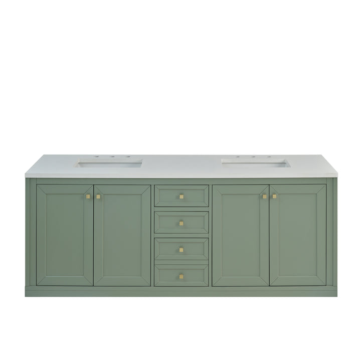 Chicago 72" Double Vanity, Smokey Celadon, w/ 3 CM White Zeus Silestone® Top