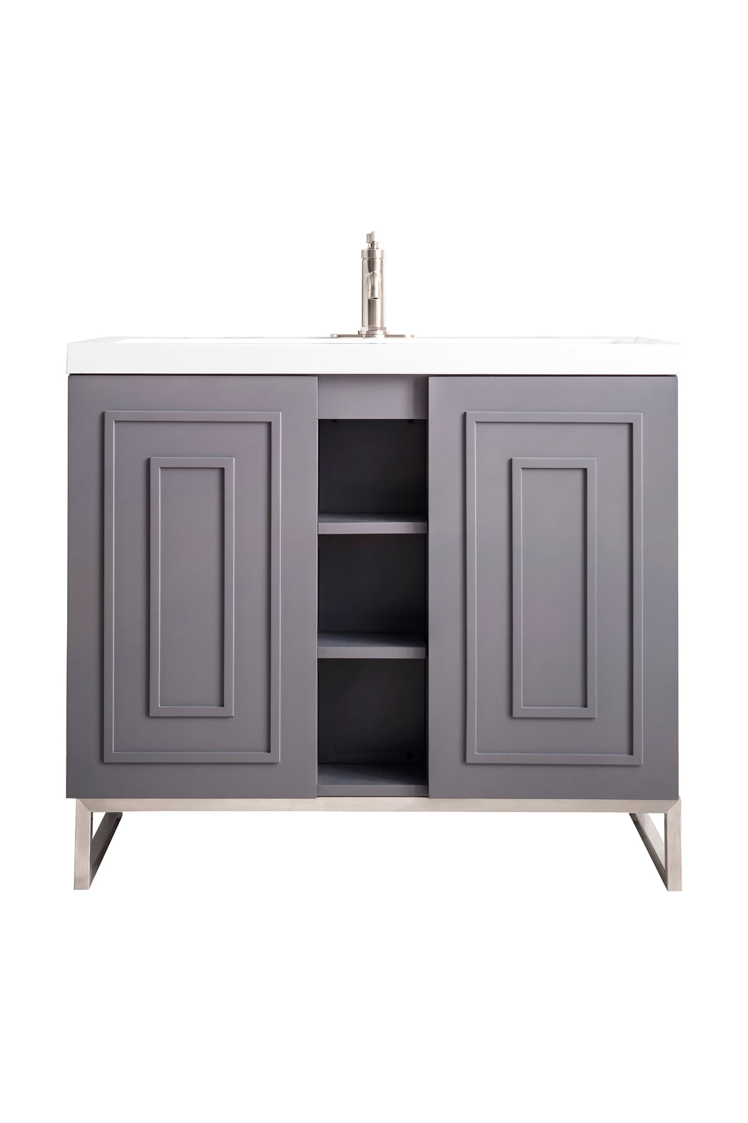 Alicante 39.5" Single Vanity, Gray Smoke, Brushed Nickel w/ White Glossy Composite Stone Top