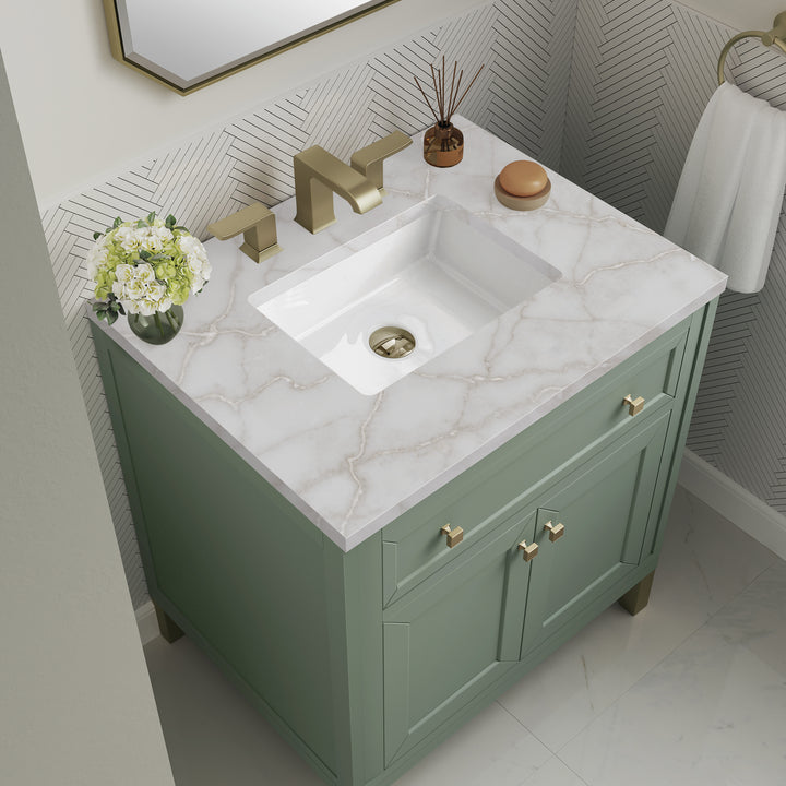 Chicago 30" Single Vanity, Smokey Celadon, w/ 3 CM Victorian Silver Silestone® Top