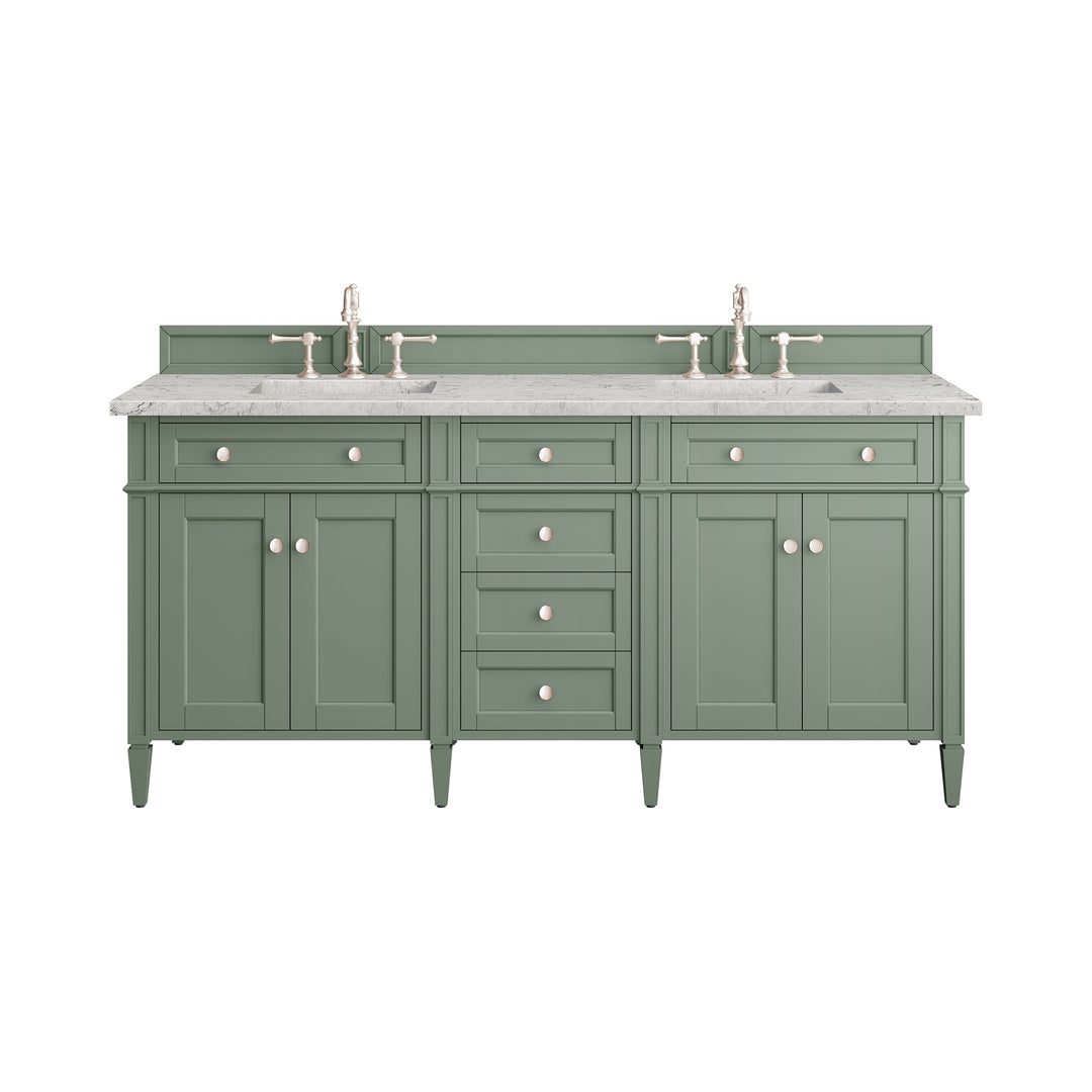 Brittany 72" Double Vanity, Smokey Celadon w/ 3 CM Eternal Jasmine Pearl Top w/FreePower Wireless Charger