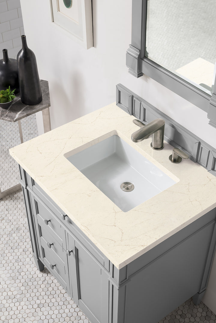 Brittany 30" Single Vanity, Urban Gray, w/ 3 CM Eternal Marfil Silestone Top
