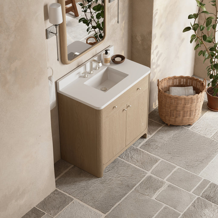 Gracyn 36" Single Vanity, Coastal Driftwood, w/ 3 CM White Zeus Quartz Widespread Top