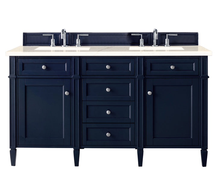 Brittany 60" Double Vanity, Victory Blue w/ 3 CM Eternal Marfil Silestone Top