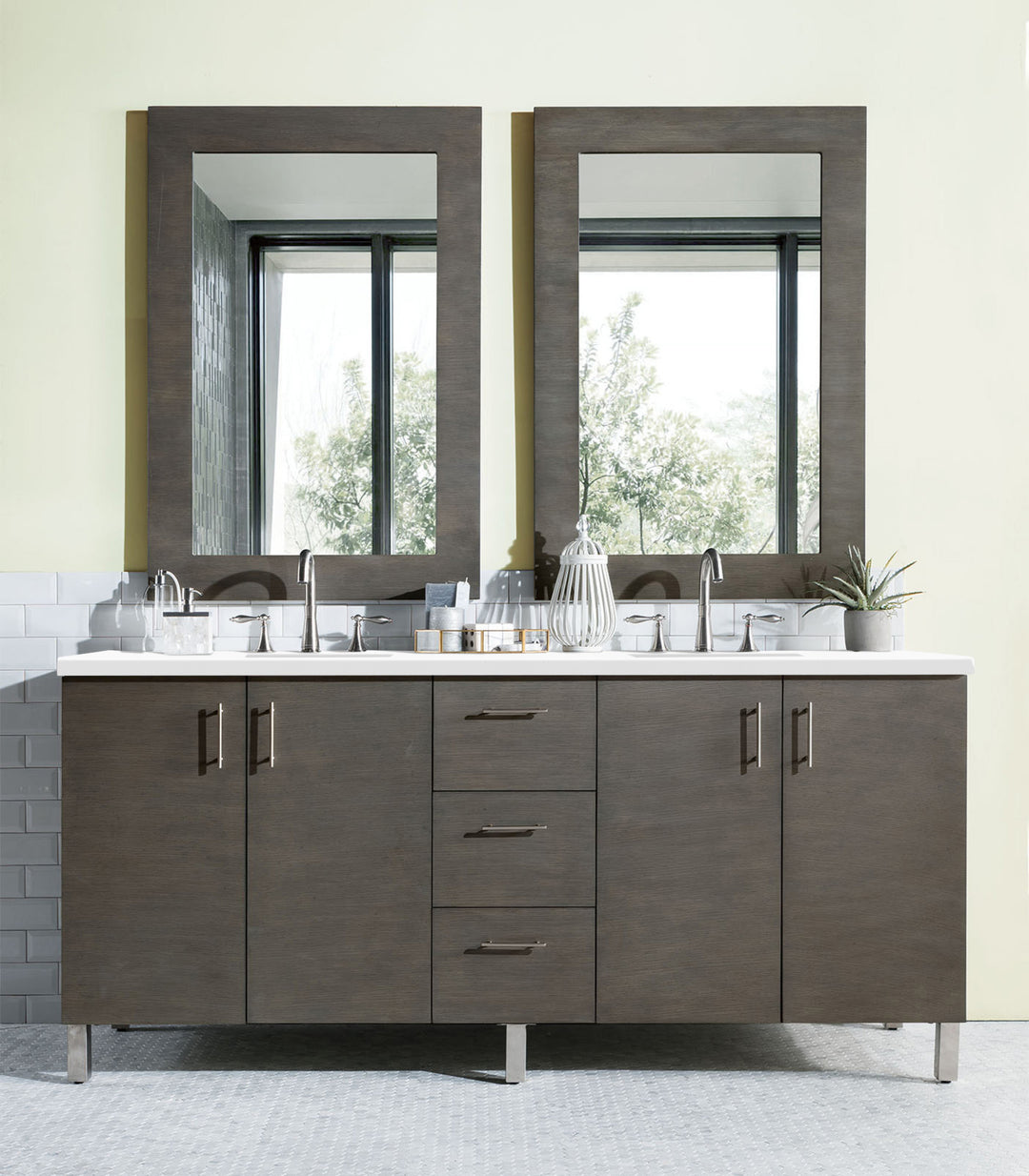 Metropolitan 72" Double Vanity, Silver Oak w/ 3 CM White Zeus Silestone Top