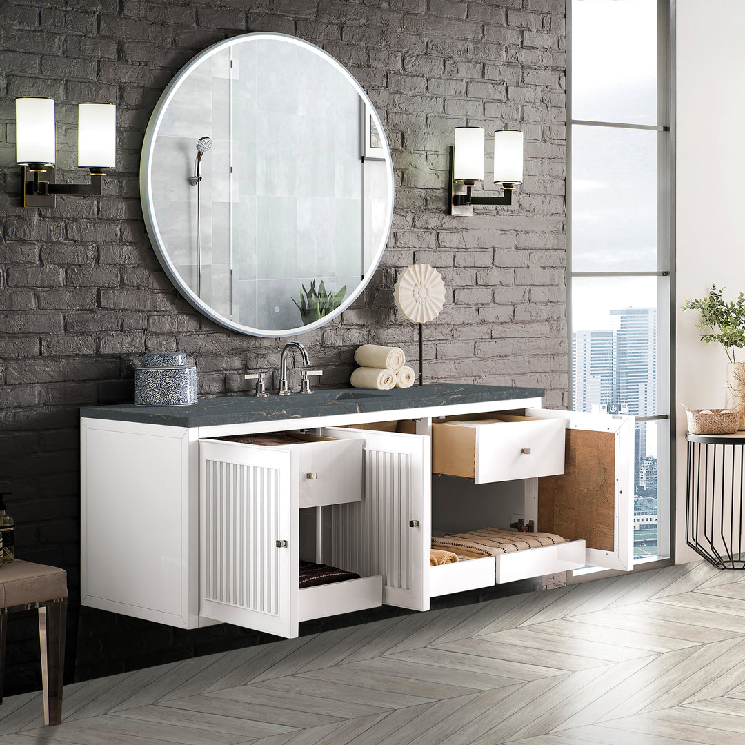 Athens 60" Single Vanity, Glossy White w/ 3 CM Parisien Bleu Silestone Top