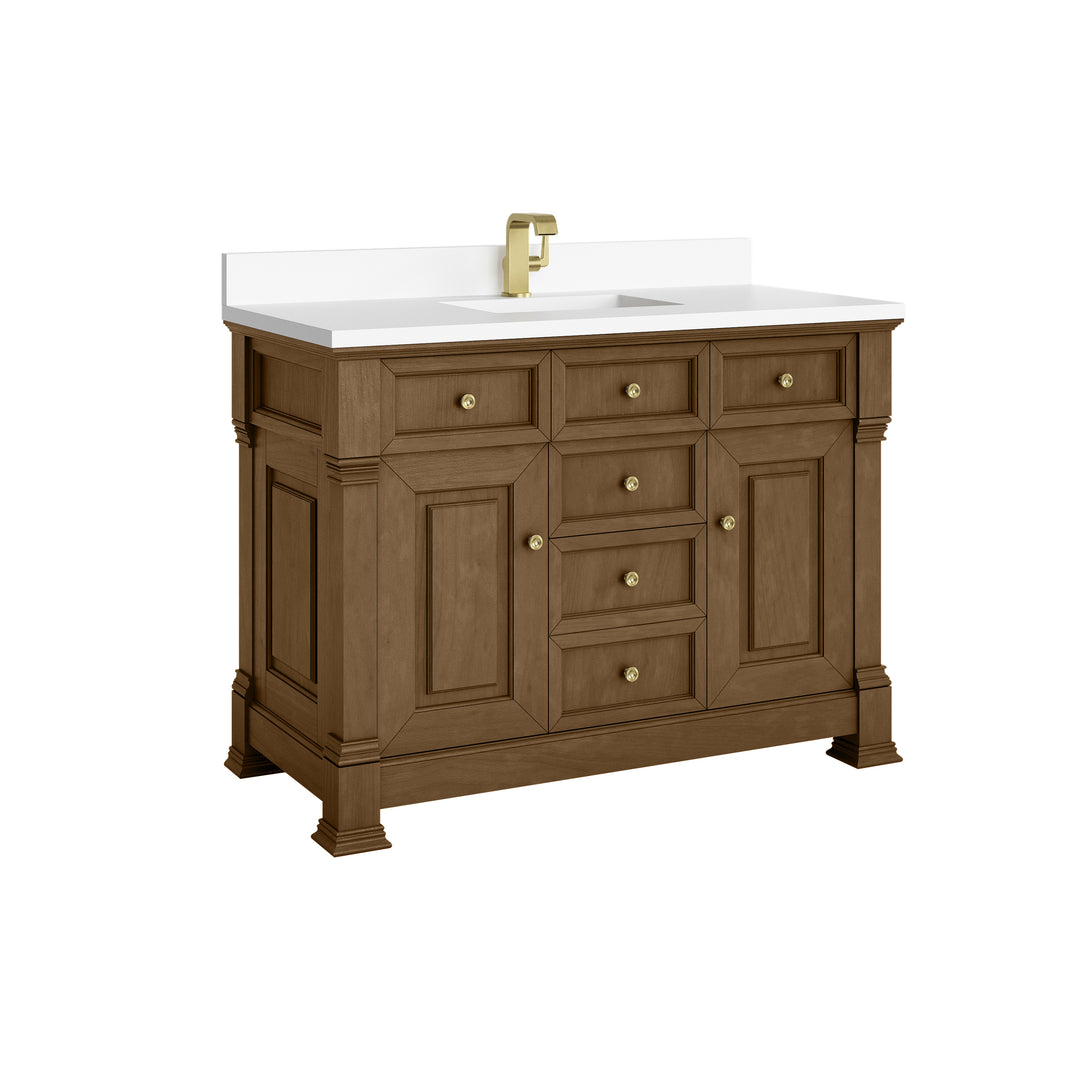 Brookfield 48" Single Vanity, Honey Oak w/ Single Hole 3 CM White Zeus Silestone® Top & Backsplash