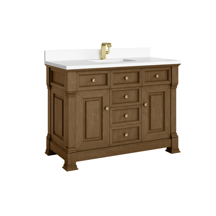 Brookfield 48" Single Vanity, Honey Oak w/ Single Hole 3 CM White Zeus Silestone® Top & Backsplash