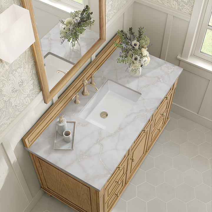 Lorelai 48" Single Vanity, Light Natural Oak w/ 3 CM Victorian Silver Silestone Top w/FreePower Wireless Charger