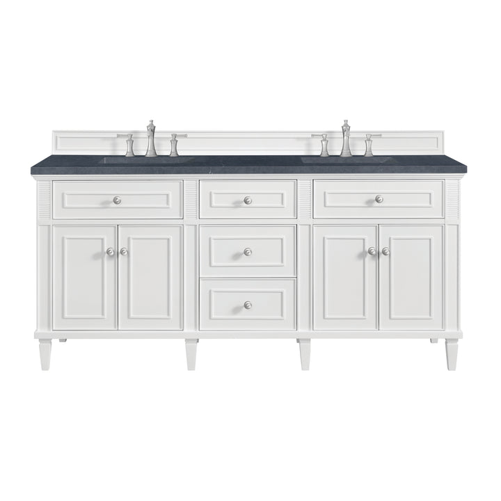 Lorelai 72" Double Vanity, Bright White w/ 3 CM Charcoal Soapstone Silestone Top