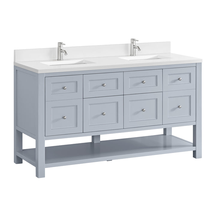Breckenridge 60" Double Vanity, Serenity Blue, w/ Single Hole 3 CM White Zeus Quartz Top & Backsplash