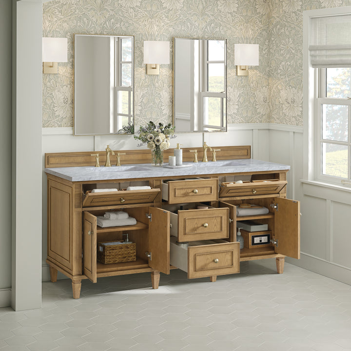 Lorelai 72" Double Vanity, Light Natural Oak w/ 3 CM Carrara White Marble Top