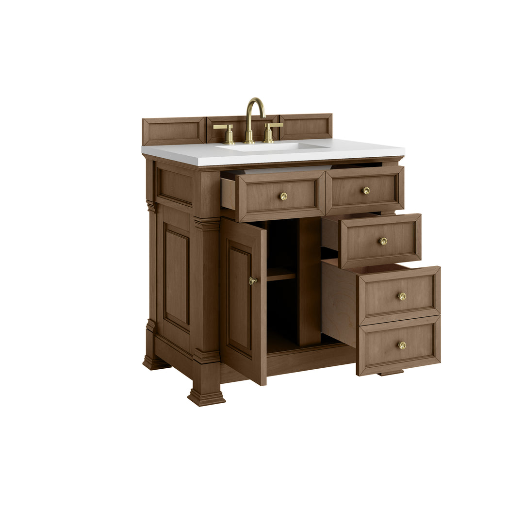 Brookfield 36" Single Vanity, Pecan, w/ 3 CM White Zeus Silestone® Top