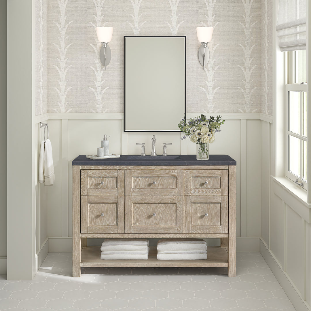 Breckenridge 48" Single Vanity, Whitewashed Oak w/ 3 CM Charcoal Soapstone Silestone Top
