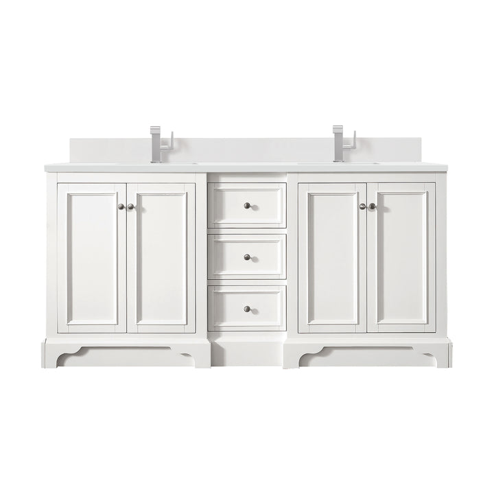 De Soto 72" Double Vanity, Bright White w/ Single Hole 3 CM White Zeus Silestone Top & Backsplash