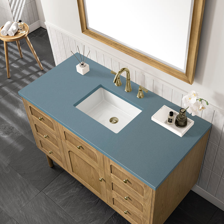 Laurent 48" Single Vanity, Light Natural Oak w/ 3 CM Cala Blue Top