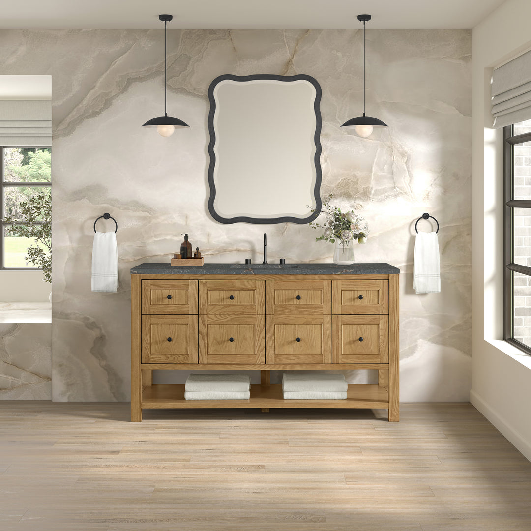 Breckenridge 60" Single Vanity, Light Natural Oak w/ 3 CM Parisien Bleu Top w/ FreePower Wireless Charger