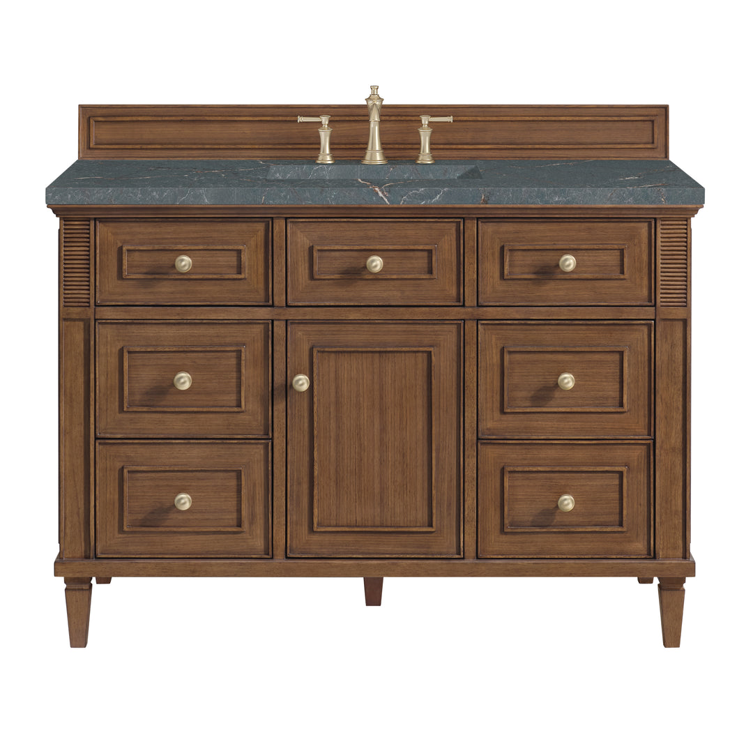 Lorelai 48" Single Vanity, Mid-Century Walnut w/ 3 CM Parisien Bleu Silestone Top w/FreePower Wireless Charger