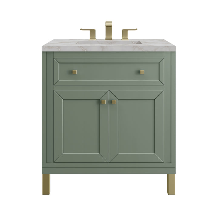 Chicago 30" Single Vanity, Smokey Celadon, w/ 3 CM Victorian Silver Silestone® Top