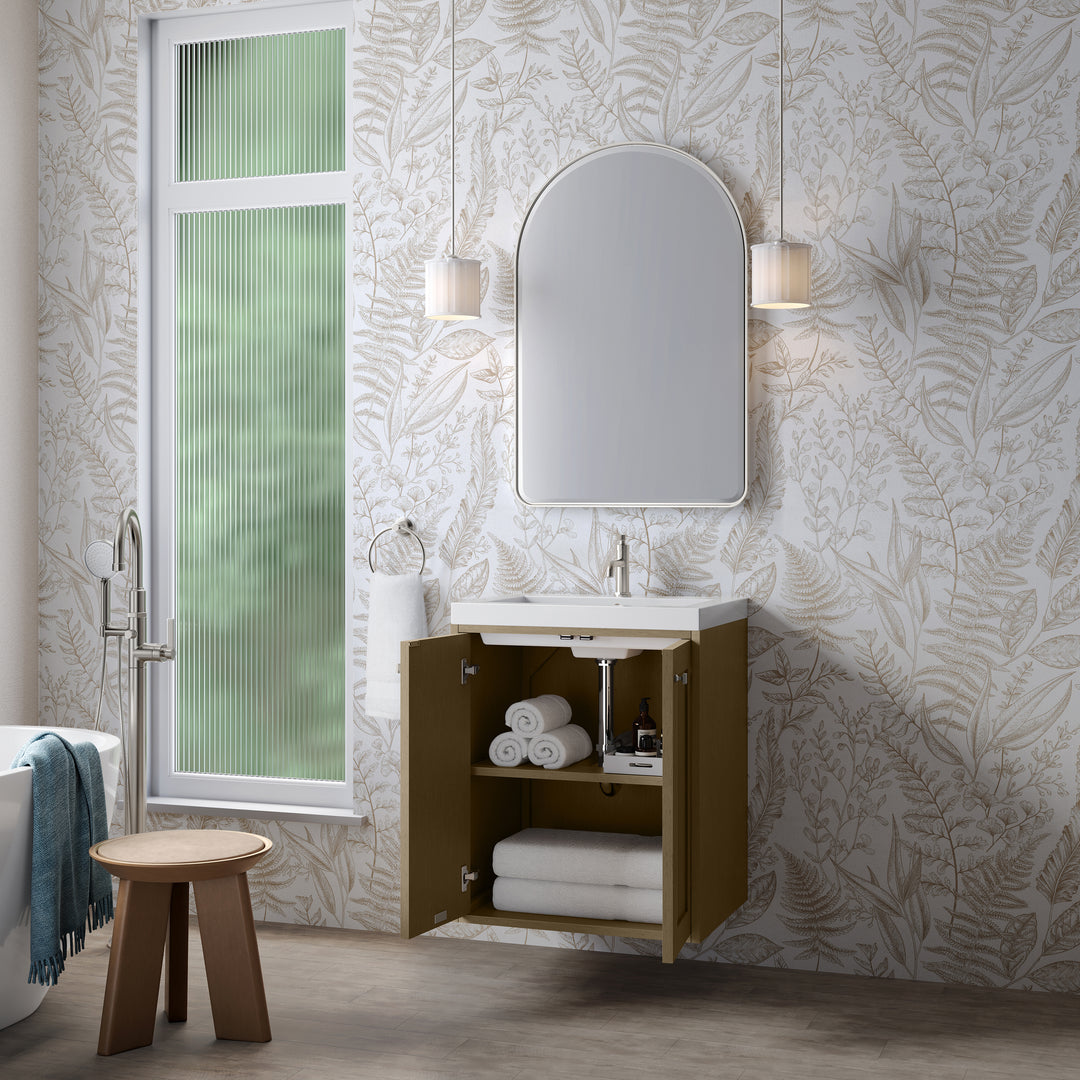 Chianti 24" Single Vanity, Walnut Whisper, Brushed Nickel, w/ White Glossy Composite Stone Top