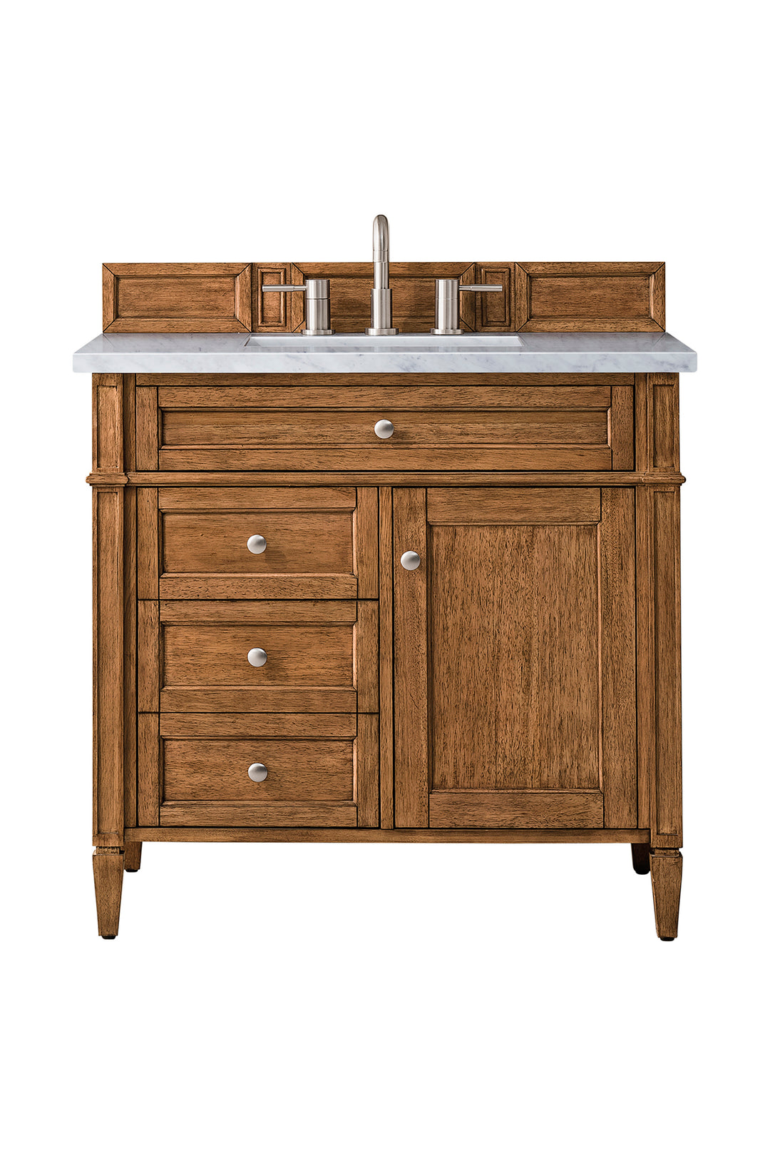 Brittany 36" Single Vanity, Saddle Brown w/ 3 CM Carrara Marble Top