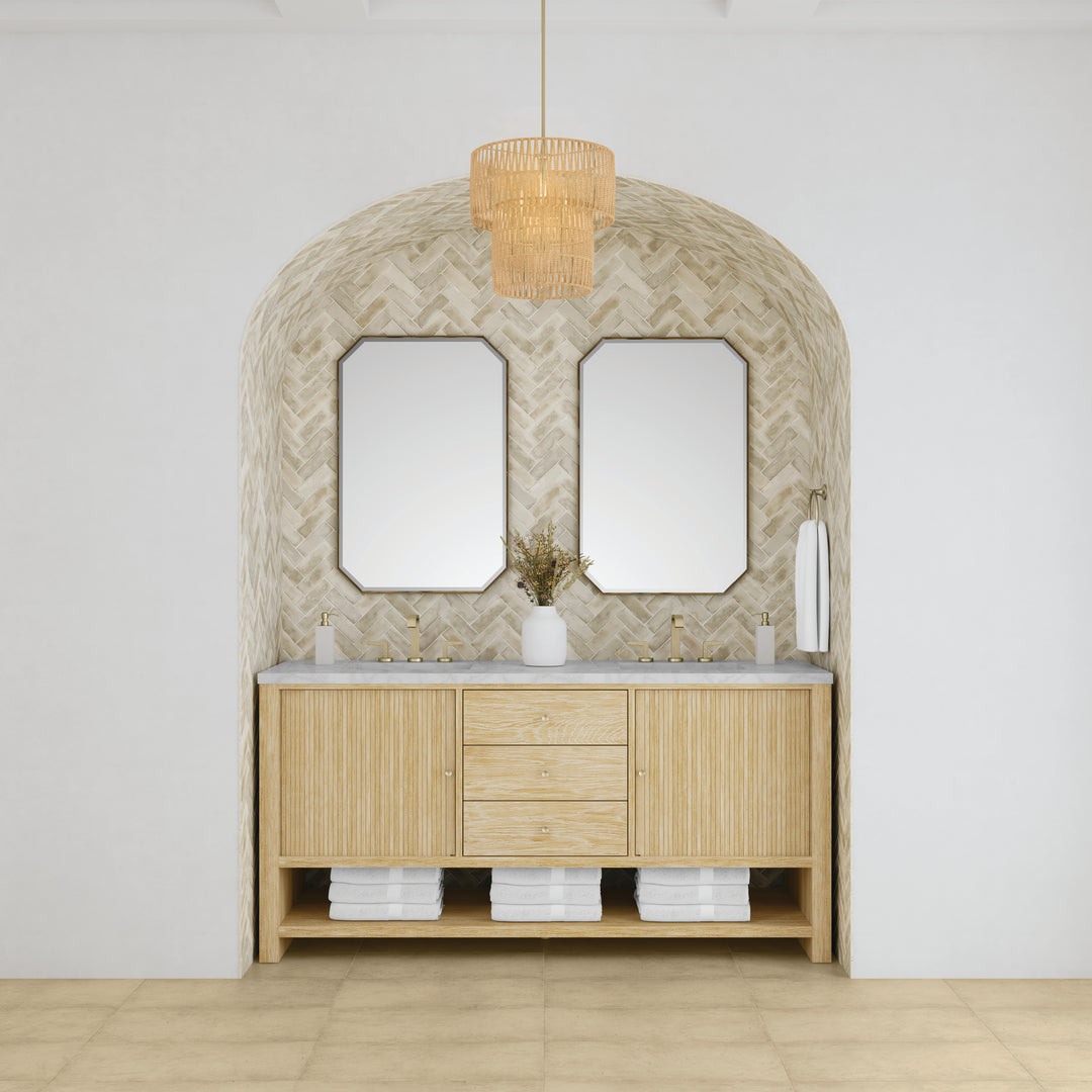 Marigot 72" Double Vanity, Sunwashed Oak w/ 3 CM Victorian Silver Silestone Top w/ FreePower Wireless Charger