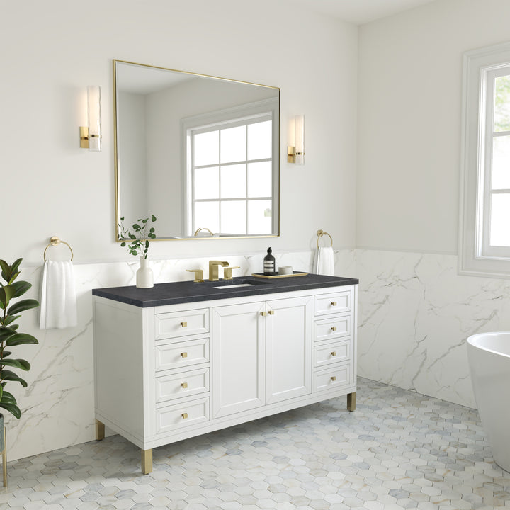 Chicago 60" Single Vanity, Glossy White, w/ 3 CM Charcoal Soapstone Silestone® Top