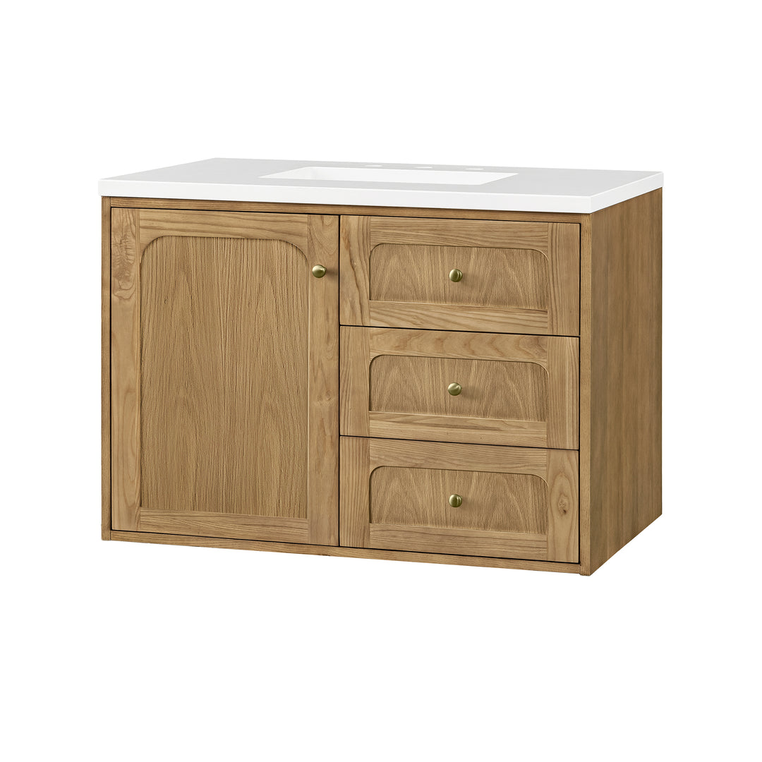Laurent 36" Single Vanity, Light Natural Oak w/ 3 CM White Zeus Top