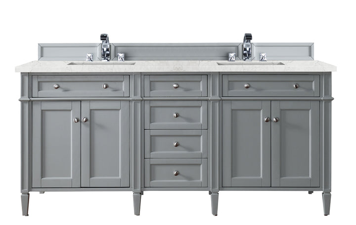 Brittany 72" Double Vanity, Urban Gray w/ 3 CM Eternal Jasmine Pearl Silestone Top