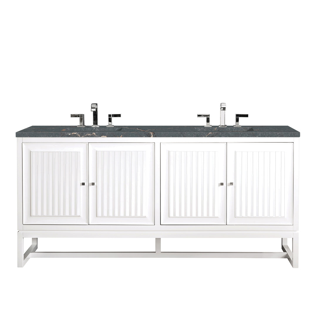 Athens 72" Double Vanity, Glossy White w/ 3 CM Parisien Bleu Silestone Top