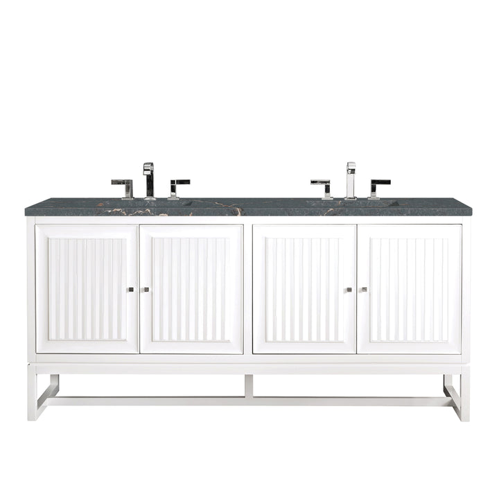Athens 72" Double Vanity, Glossy White w/ 3 CM Parisien Bleu Silestone Top