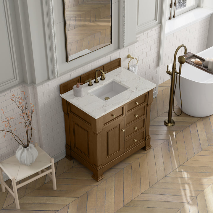 Brookfield 36" Single Vanity, Honey Oak w/ 3 CM Victorian Silver Silestone® Top
