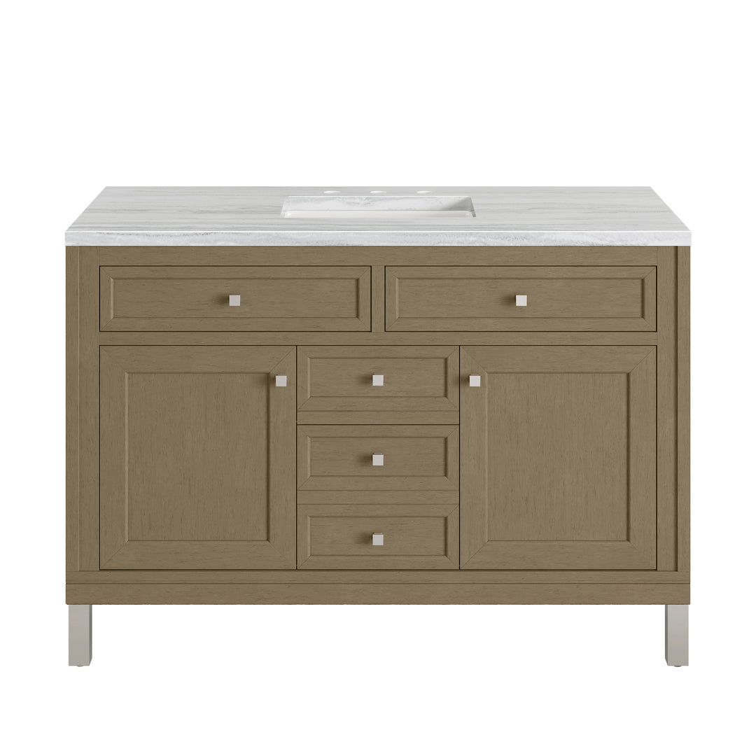 Chicago 48" Single Vanity, Walnut Whisper, w/ 3 CM Arctic Fall Solid Surface Top