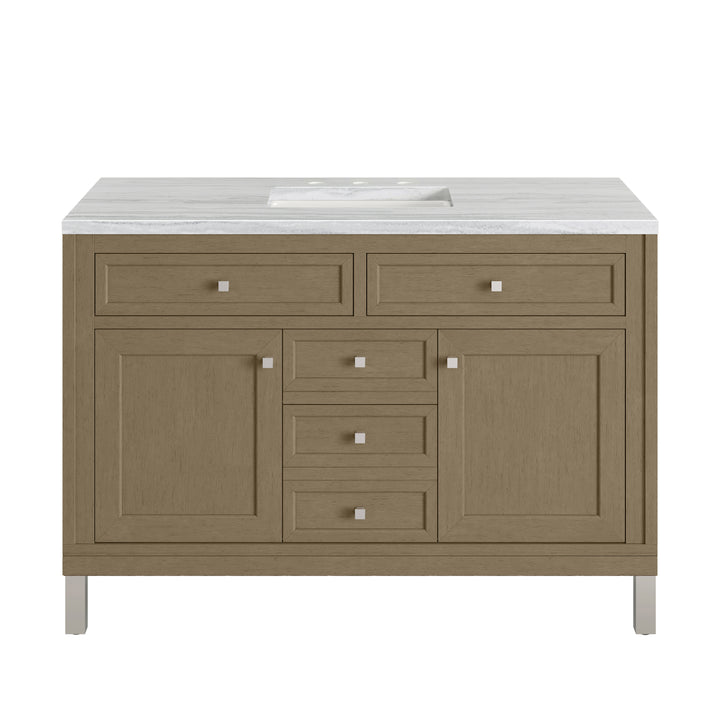 Chicago 48" Single Vanity, Walnut Whisper, w/ 3 CM Arctic Fall Solid Surface Top